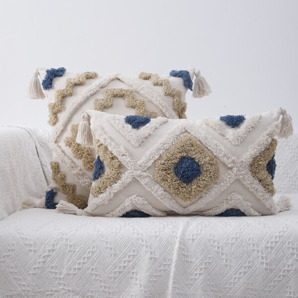 

1pc Tufted Tassel Cushion Cover Without Filler, Multicolor