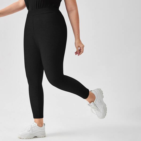 

Plus Solid Crop Leggings, Black