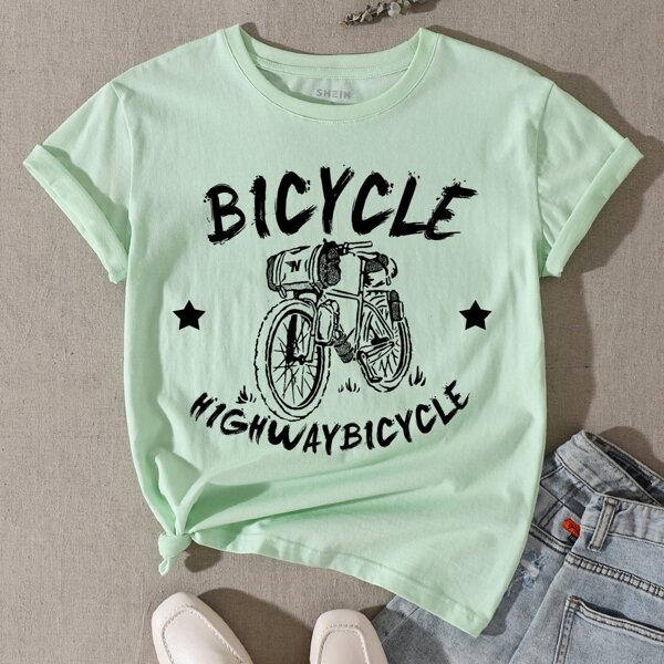 

Bicycle And Letter Graphic Tee, Mint green
