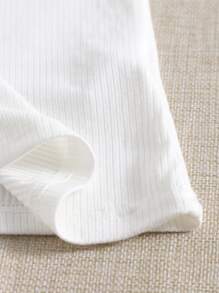 SHEIN EZwear Women's Solid Color V-Neck Short Sleeve Casual Ribbed T-Shirt - White - View 5