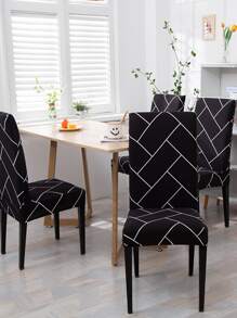 1pc Geometric Pattern Stretchy Chair Cover, Modern Geometric Print Dining Chair Slipcover For Household