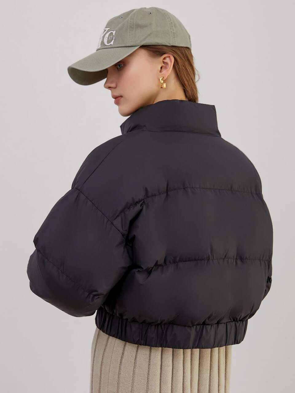 Funnel Collar Zipper Front Crop Puffer Thick Pockets Coat ,Winter Women Clothes,Winter Coat Women Jacket