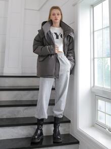 SHEIN COLDBREAK Solid Zip Up Hooded Padded Coat - Grey - View 4