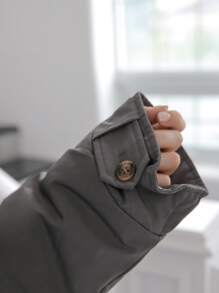 SHEIN COLDBREAK Solid Zip Up Hooded Padded Coat - Grey - View 5