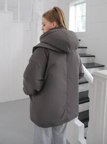 SHEIN COLDBREAK Solid Zip Up Hooded Padded Coat - Grey - View 7