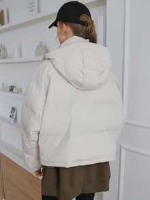 SHEIN COLDBREAK Abrigo acolchado con capucha y cremallera de un solo color - Blanco - Ver 2