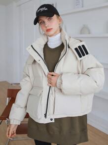 SHEIN COLDBREAK Abrigo acolchado con capucha y cremallera de un solo color - Blanco - Ver 3