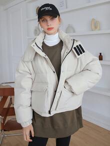 SHEIN COLDBREAK Abrigo acolchado con capucha y cremallera de un solo color - Blanco - Ver 4