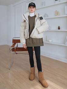 SHEIN COLDBREAK Abrigo acolchado con capucha y cremallera de un solo color - Blanco - Ver 6