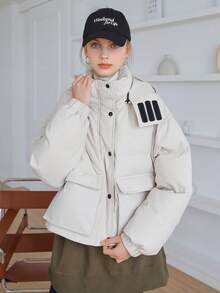 SHEIN COLDBREAK Abrigo acolchado con capucha y cremallera de un solo color - Blanco - Ver 7