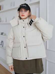 SHEIN COLDBREAK Abrigo acolchado con capucha y cremallera de un solo color - Blanco - Ver 8