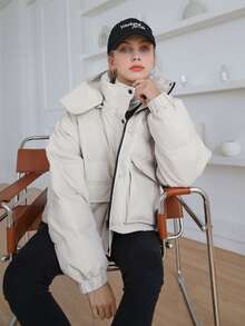 SHEIN COLDBREAK Abrigo acolchado con capucha y cremallera de un solo color - Blanco - Ver 9