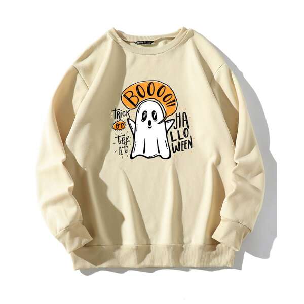 

Halloween Print Drop Shoulder Sweatshirt, Apricot