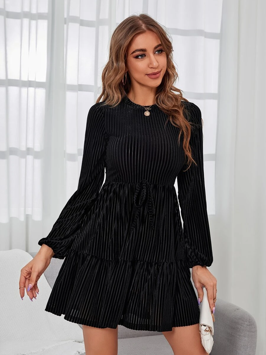 SHEIN Unity Solid Knot Front Ruffle Hem Dress