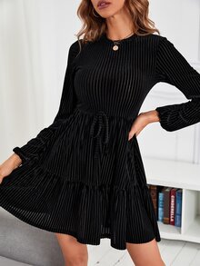 SHEIN Unity Solid Knot Front Ruffle Hem Dress