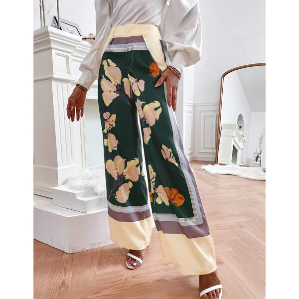 

Floral Print Wide Leg Pants, Multicolor