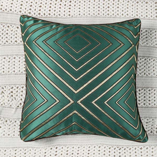 

Embroidery Geometric Pattern Cushion Cover Without Filler, Green