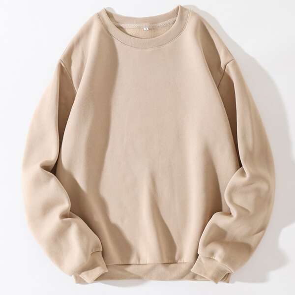 

Solid Drop Shoulder Sweatshirt, Apricot