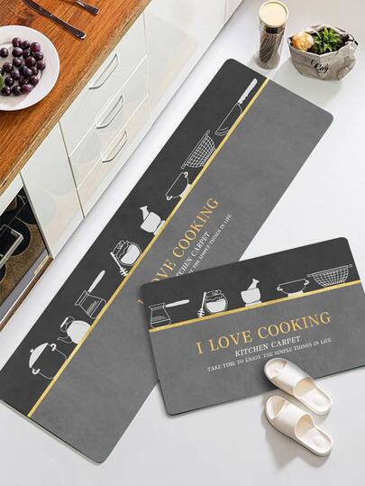 1pc Slogan Graphic Floor Mat