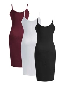 Calvaya Plus 3pcs Solid Bodycon Dress - Multicolor - View 2