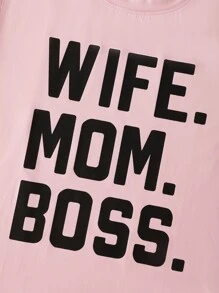 Flirla Áo thun Plus size Slogan Giải trí - Màu Hồng baby - Xem 4