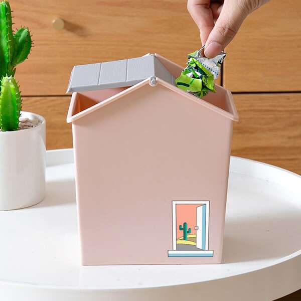 

1pc House Shaped Random Color Desktop Trash Can, Multicolor