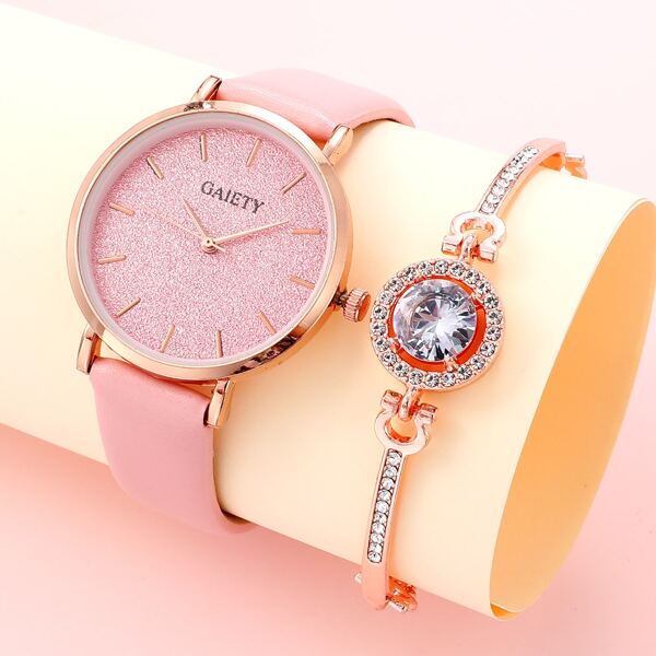 

1pc Minimalist Round Pointer Quartz Watch & 1pc Bracelet