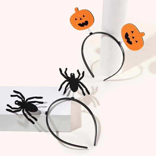 

2pcs Halloween Toddler Girls Pumpkin & Spider Decor Headband, Multicolor