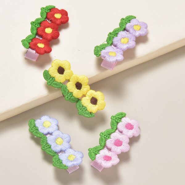 

5pcs Toddler Girls Flower Decor Hair Clip, Multicolor