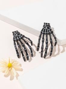 2pcs Halloween Skeleton Hand Decor Hair Clip - Black and White - View 1
