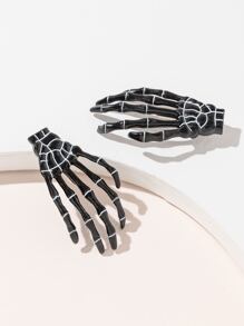 2pcs Halloween Skeleton Hand Decor Hair Clip - Black and White - View 2