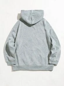 SHEIN Unity Letter Graphic Kangaroo Pocket Drawstring Thermal Lined Hoodie - Light Grey - View 2