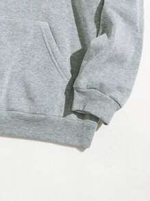 SHEIN Unity Letter Graphic Kangaroo Pocket Drawstring Thermal Lined Hoodie - Light Grey - View 3