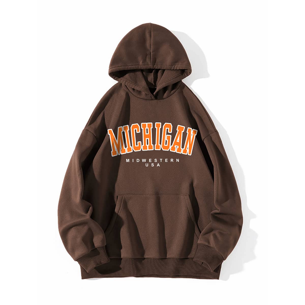 

Letter Graphic Kangaroo Pocket Hoodie, Coffee brown