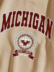 SHEIN Unity Letter & Eagle Print Sweatshirt - Khaki - View 3