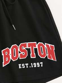 SHEIN Unity Letter Graphic Track Shorts - Black - View 4