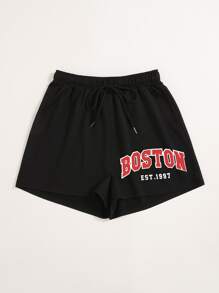 SHEIN Unity Letter Graphic Track Shorts - Black - View 5