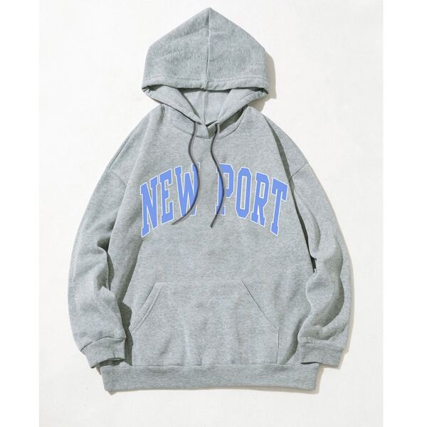 

Letter Graphic Kangaroo Pocket Hoodie, Light grey