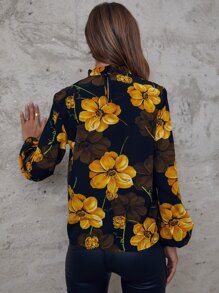 SHEIN Holidaya Floral Print Mock Neck Blouse,Long Sleeve Tops Fall Cloth For Women - Multicolor - View 2