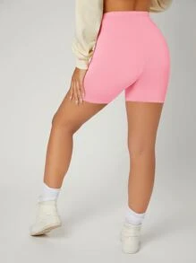 SHEIN EZwear 素色高腰騎行短褲 - 淺粉色 - 查看 2