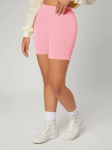 SHEIN EZwear 素色高腰騎行短褲 - 淺粉色 - 查看 5