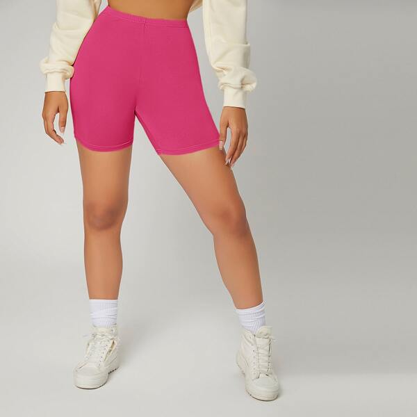 

Solid High Waist Biker Shorts, Hot pink