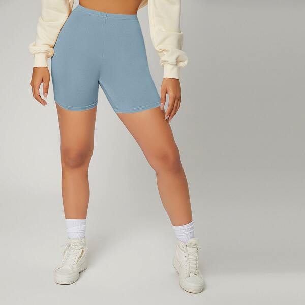 

Solid High Waist Biker Shorts, Dusty blue
