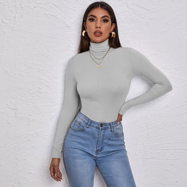 

High Neck Form Fitted Top, Light grey
