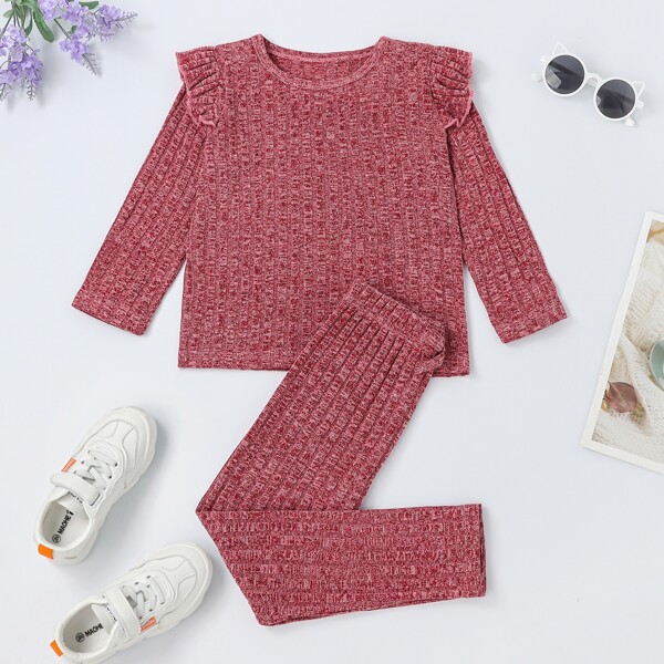 

Toddler Girls Marled Knit Ruffle Trim Top & Leggings, Red