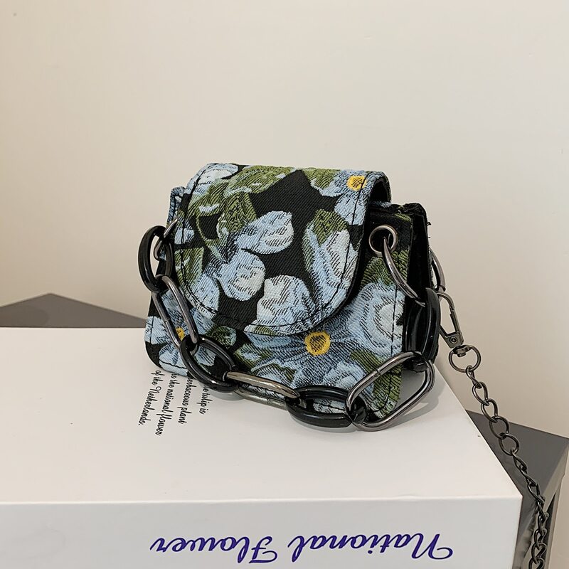 

Flower Graphic Satchel Bag, Black