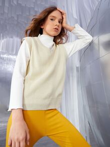 SHEIN Girls Solid Sweater Vest Without Top - Beige - View 2