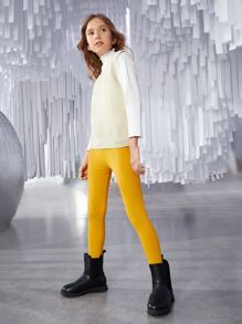 SHEIN Girls Solid Sweater Vest Without Top - Beige - View 3