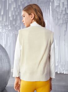 SHEIN Girls Solid Sweater Vest Without Top - Beige - View 6