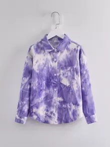 Áo cánh Gái Túi Nút phía trước Cà vạt nhuộm Giải trí - Màu Lilac Tím - Xem 1